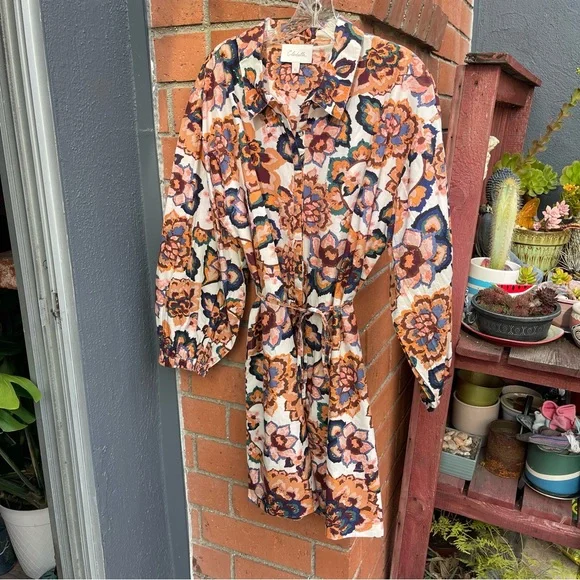 Cleobella floral block print cotton poplin shirt dress 14 - Picture 5 of 16